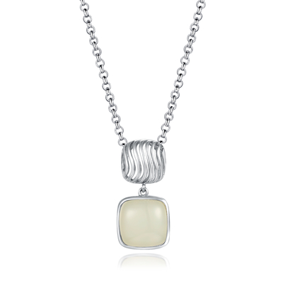 Le miroir a poli le coussin pendant Jade Pendant Necklace blanche de la pierre gemme 925 argentée