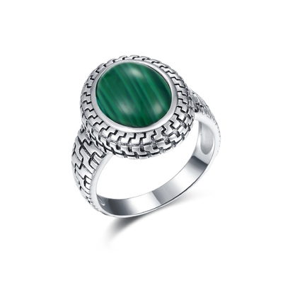 925 bagues de fiançailles ovales de malachite de forme d'oeufs d'anneaux argentés de la pierre gemme des femmes