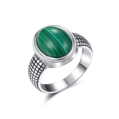 925 Sterling Silver Malachite Ring Round ont formé des anneaux de mariage de malachite pour les femmes