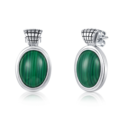 Technologie argentée des boucles d'oreille 4.75gram 925 ovales Micropave de goujon de malachite de forme