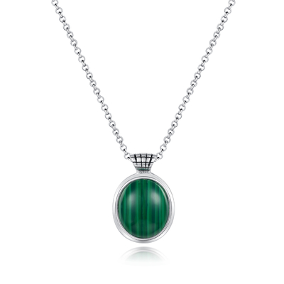 925 Sterling Silver Malachite Pendant 13x15mm ovale pour des femmes
