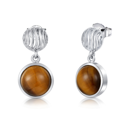 Le rhodium formé rond de Tiger Eye Stone Stud Earrings a plaqué l'argent 925 pour le cadeau