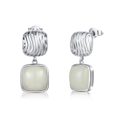 style minimaliste argenté de Jade Stud Earrings 925 blancs de coussin de 10x10mm