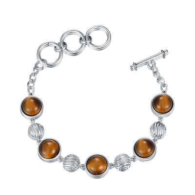 925 Sterling Silver Gemstone Bracelet Rhodium ont plaqué Tiger Eye Stone Bracelet