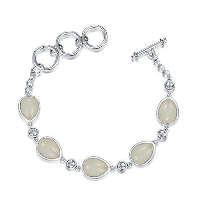La guérison lapide 925 la poire Jade Bracelet blanche de Sterling Silver Bracelet 8x12mm